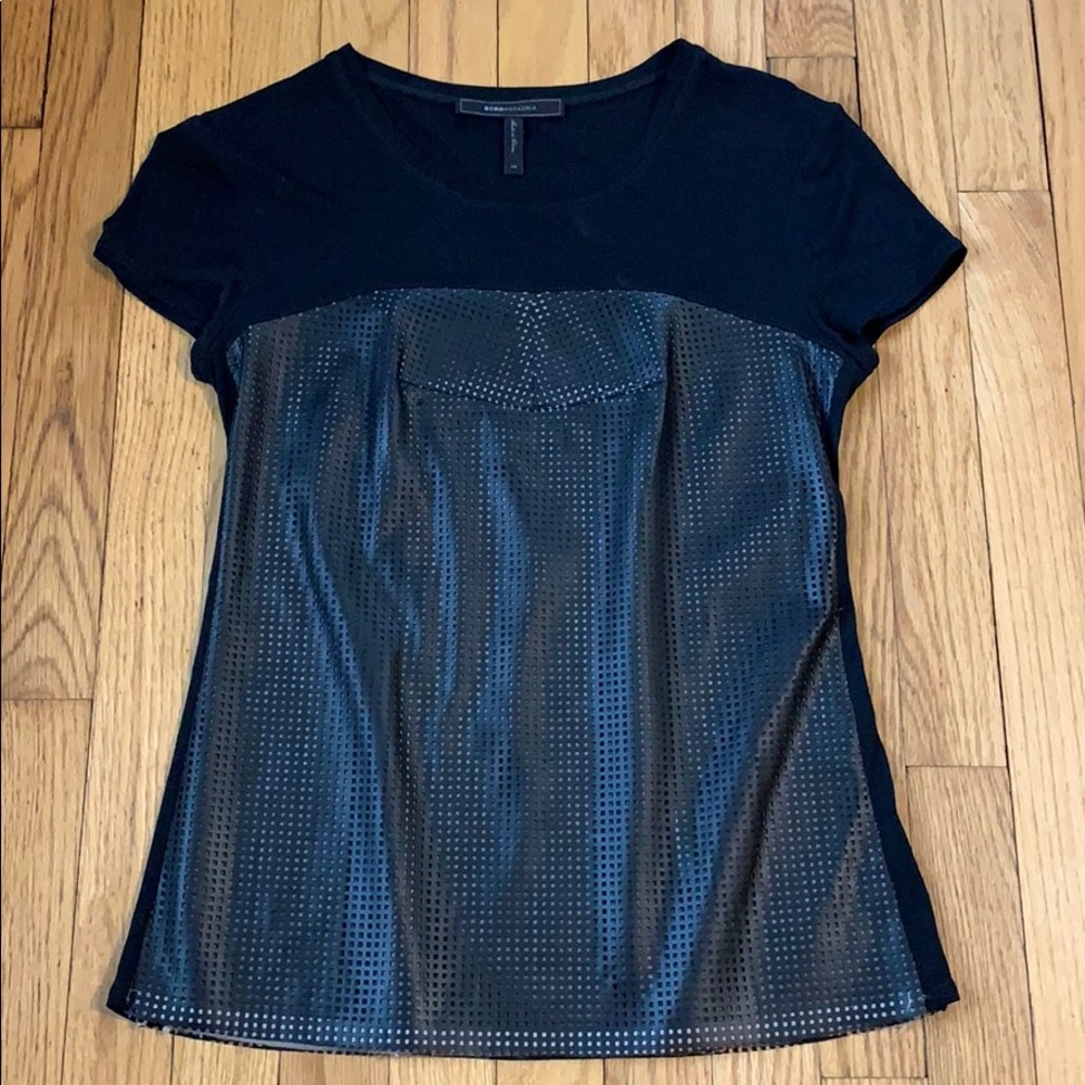 BCBGMAXAZRIA leather and jersey top